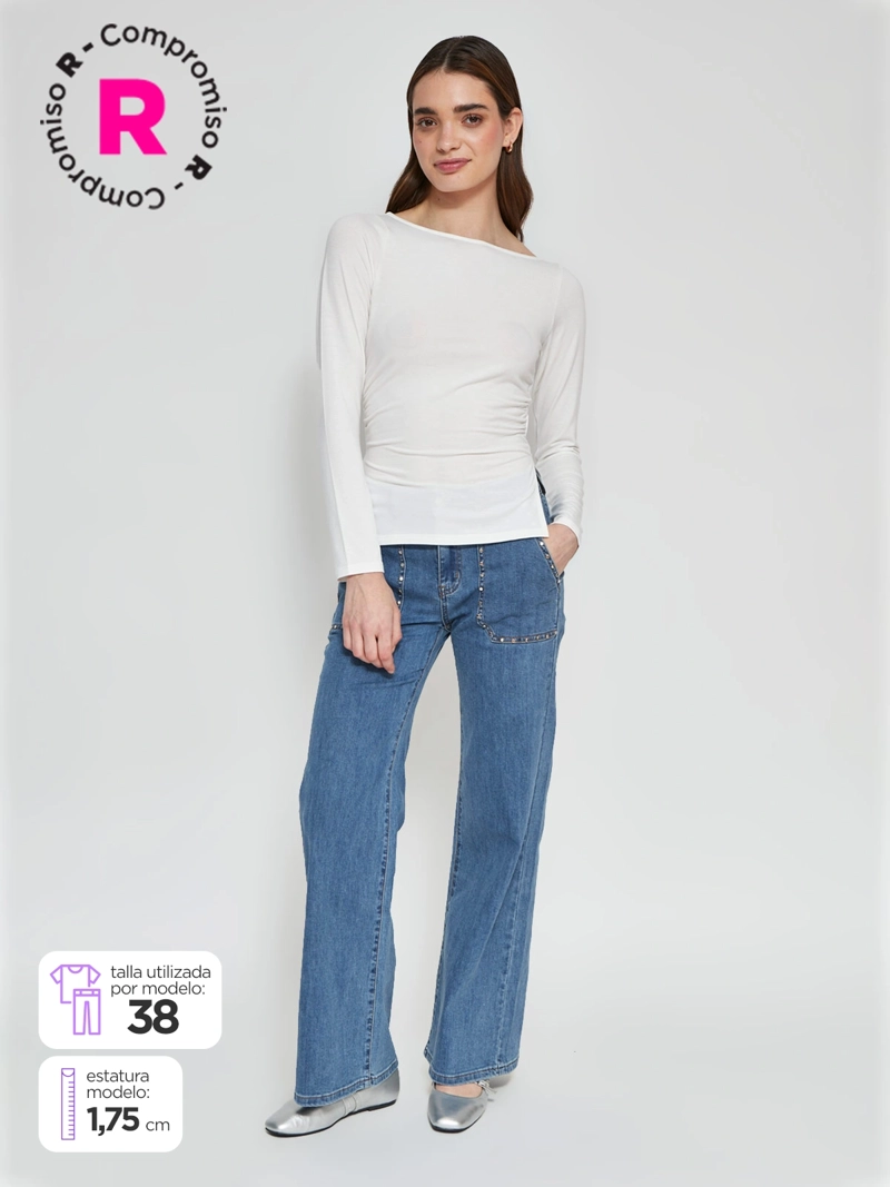 JEANS MUJER INDEX ALGODÓN WIDE LEG TACHAS - 1