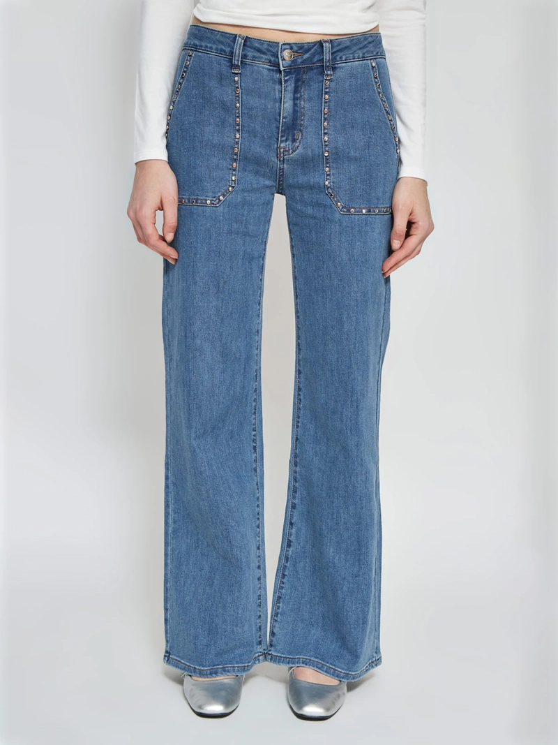 JEANS MUJER INDEX ALGODÓN WIDE LEG TACHAS - 2