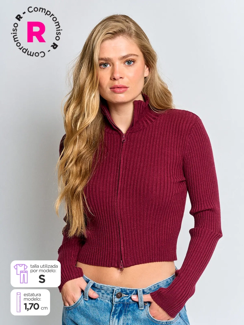 SWEATER MUJER INDEX MANGA LARGA CIERRE - 1