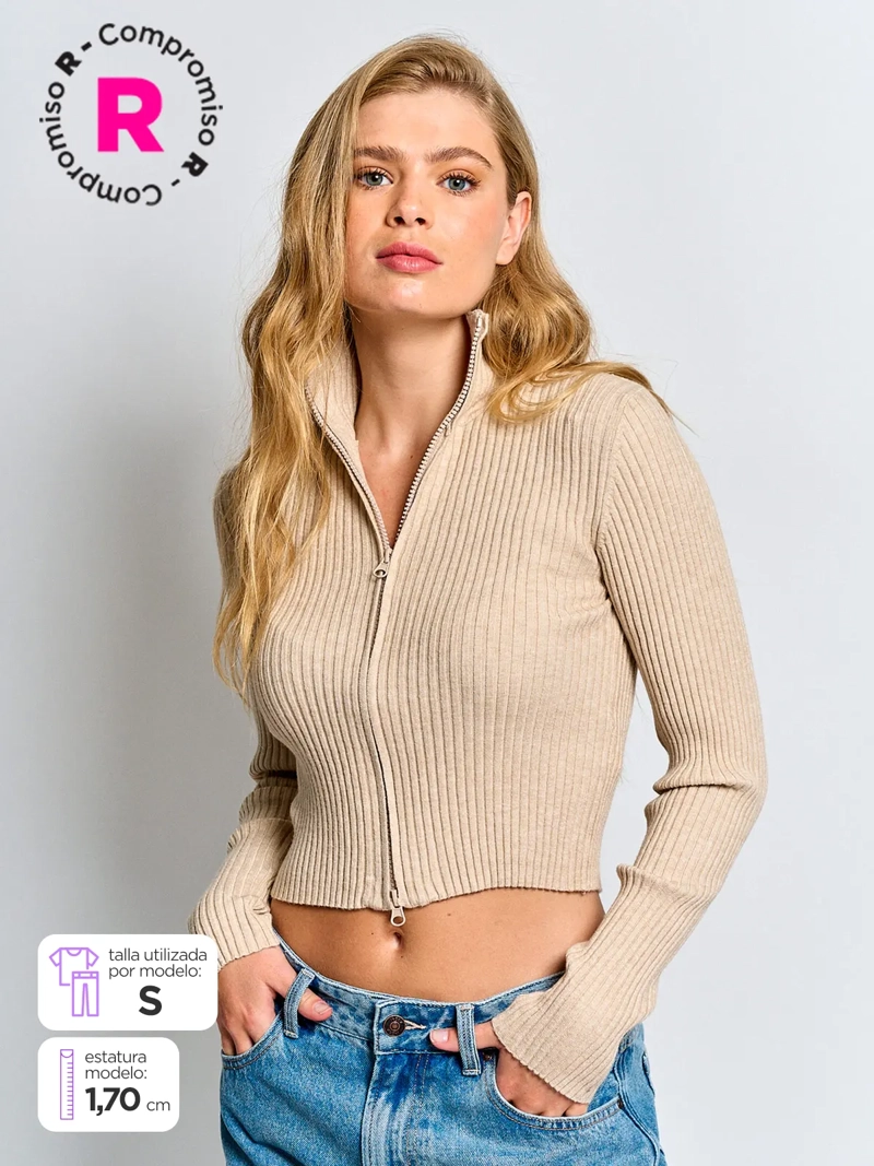 SWEATER MUJER INDEX MANGA LARGA CIERRE - 1