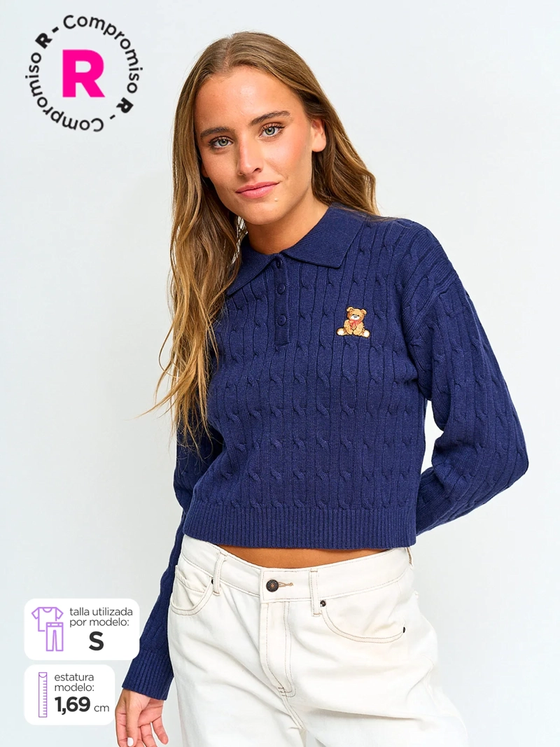 SWEATER MUJER INDEX CUELLO POLO MANGA LARGA - 1