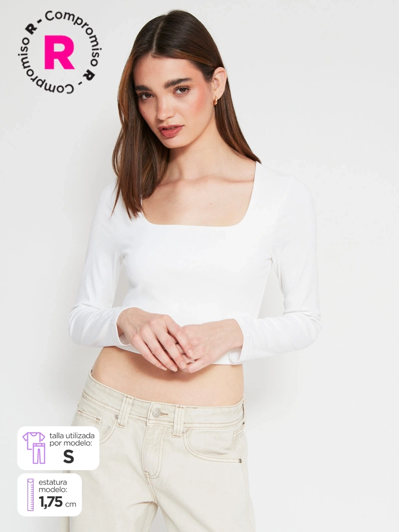 POLERA MUJER INDEX ALGODÓN ESCOTE CUADRADO MANGA LARGA - 1