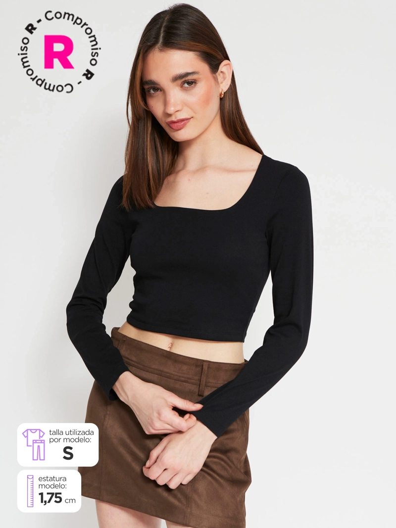 POLERA MUJER INDEX ALGODÓN ESCOTE CUADRADO MANGA LARGA - 1