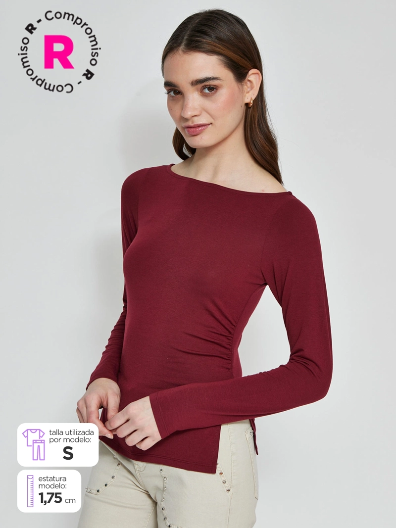POLERA MUJER INDEX MANGA LARGA FRUNCIDA - 1