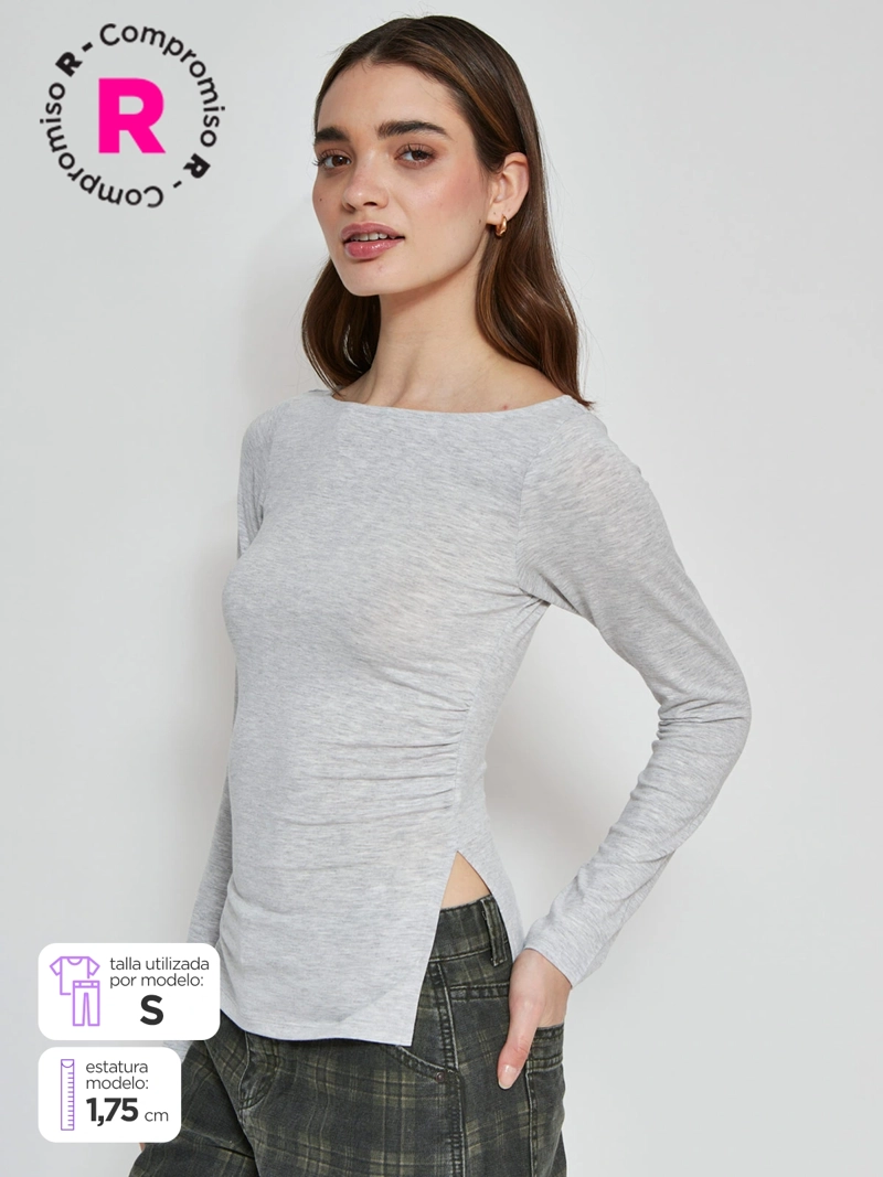 POLERA MUJER INDEX MANGA LARGA FRUNCIDA - 1
