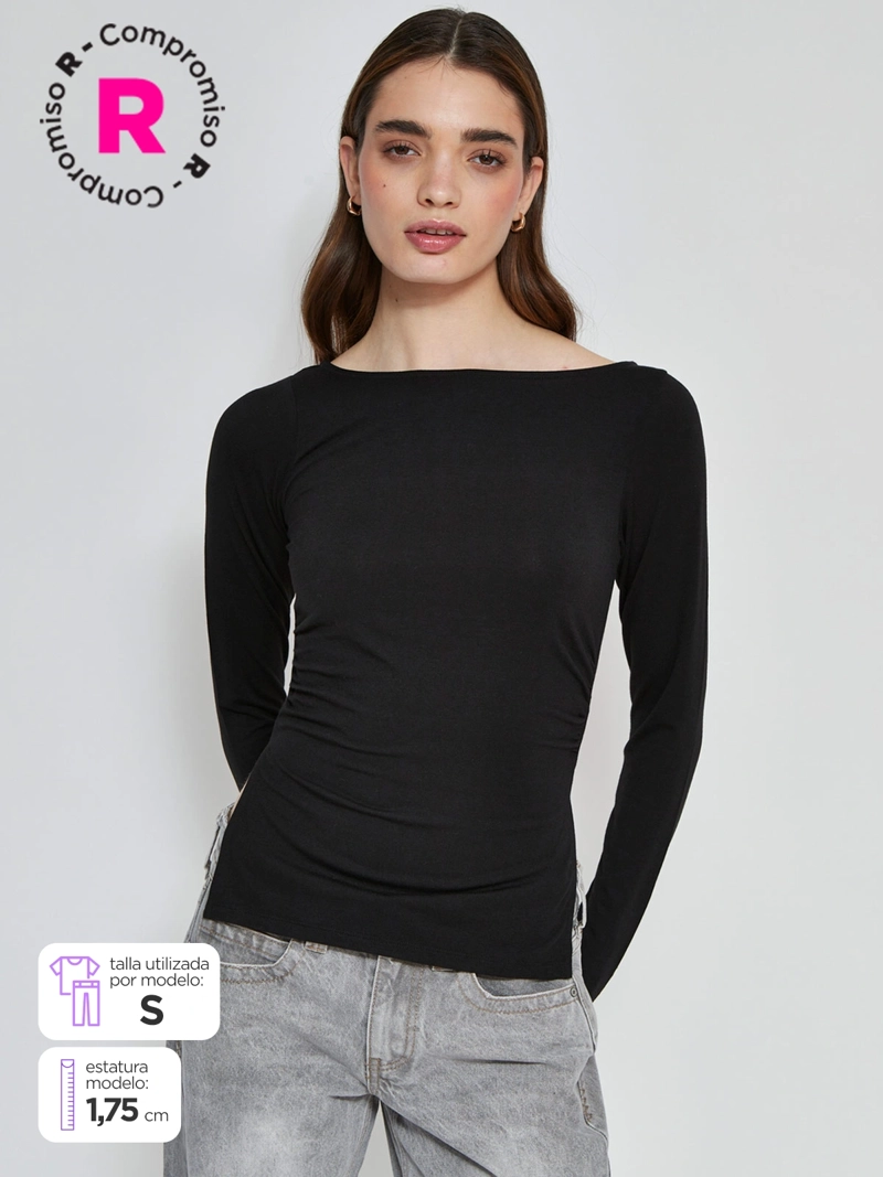 POLERA MUJER INDEX MANGA LARGA FRUNCIDA - 1