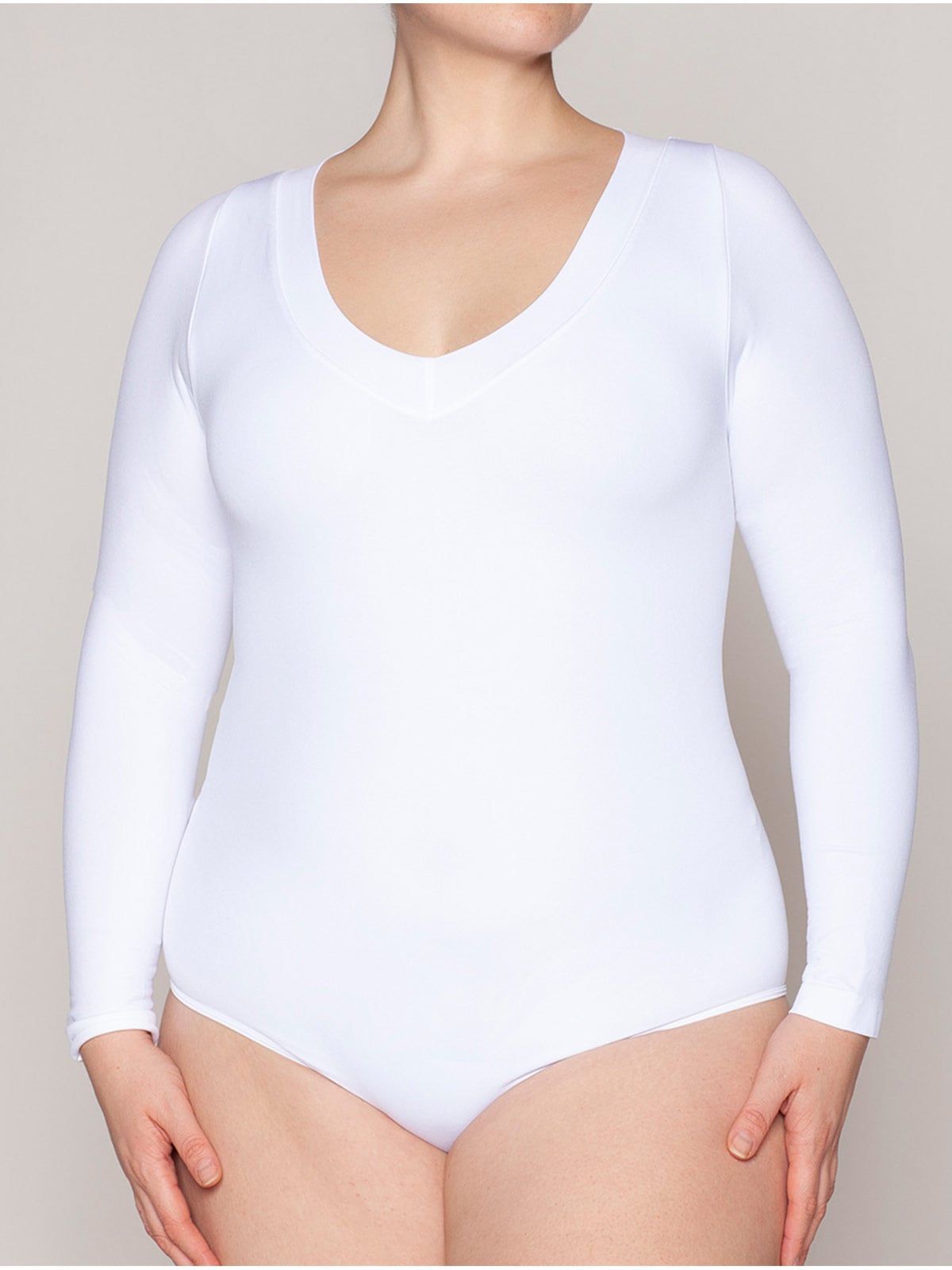 BODY MONARCH MICROFIBRA ESCOTE V MANGA LARGA - 4