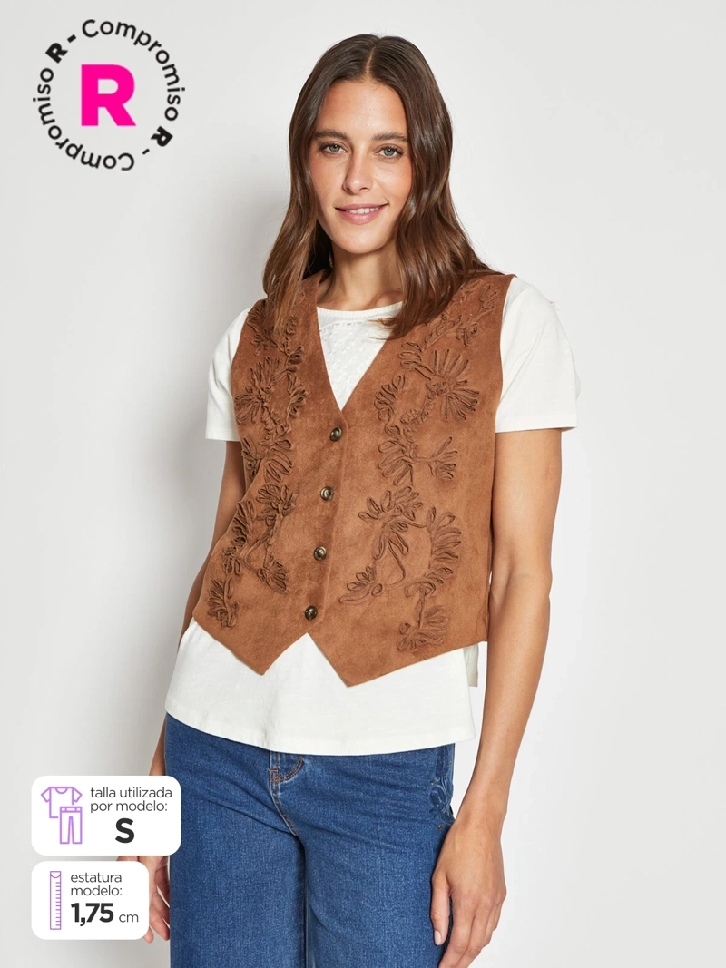 GILET MUJER TATIENNE GAMUZA BORDADA - 1