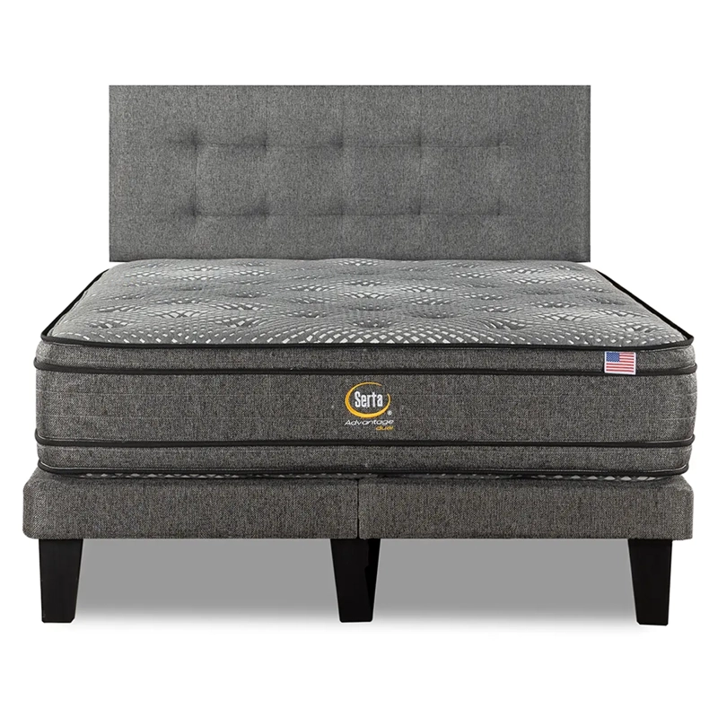 CAMA EUROPEA SERTA ADVANTAGE DUAL 2 PLAZAS + RESPALDO URBAN GRIS - 1