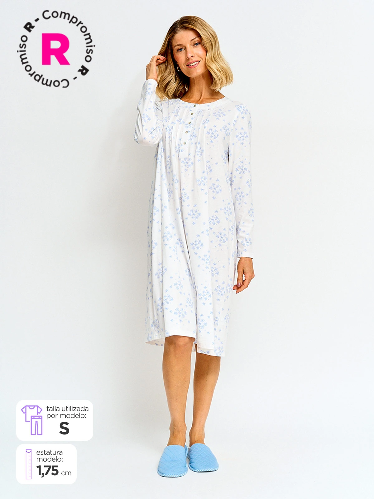 CAMISÓN MUJER AZIZ ALGODÓN MANGA LARGA - 1