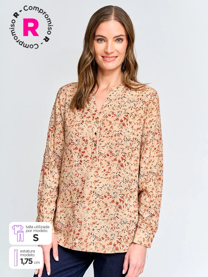 BLUSA MUJER CACHAREL CUELLO MAO MANGA LARGA ESTAMPADO - 1