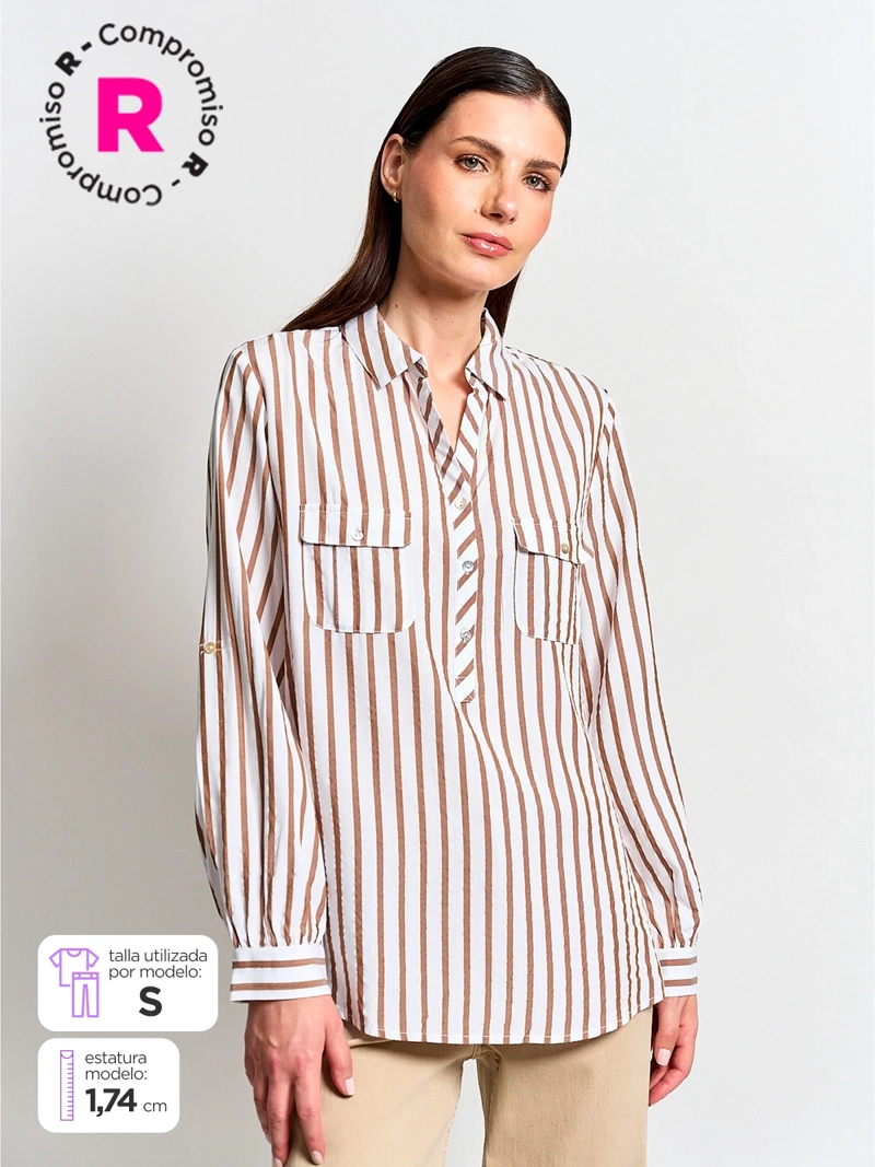 BLUSA MUJER CACHAREL MANGA LARGA CAMISERA ESTAMPADA - 1