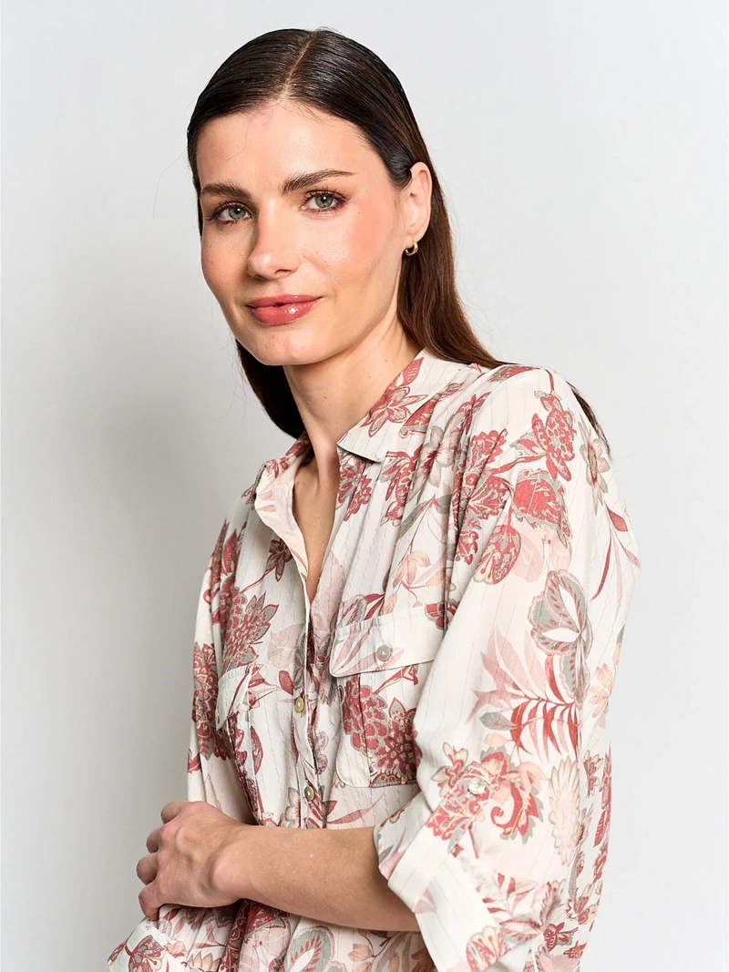 BLUSA MUJER CACHAREL MANGA LARGA CAMISERA ESTAMPADA - 3