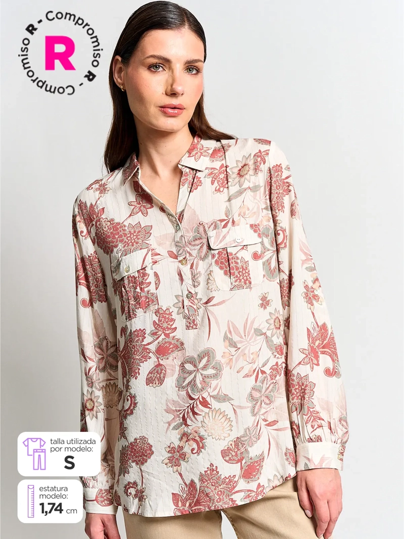BLUSA MUJER CACHAREL MANGA LARGA CAMISERA ESTAMPADA - 1
