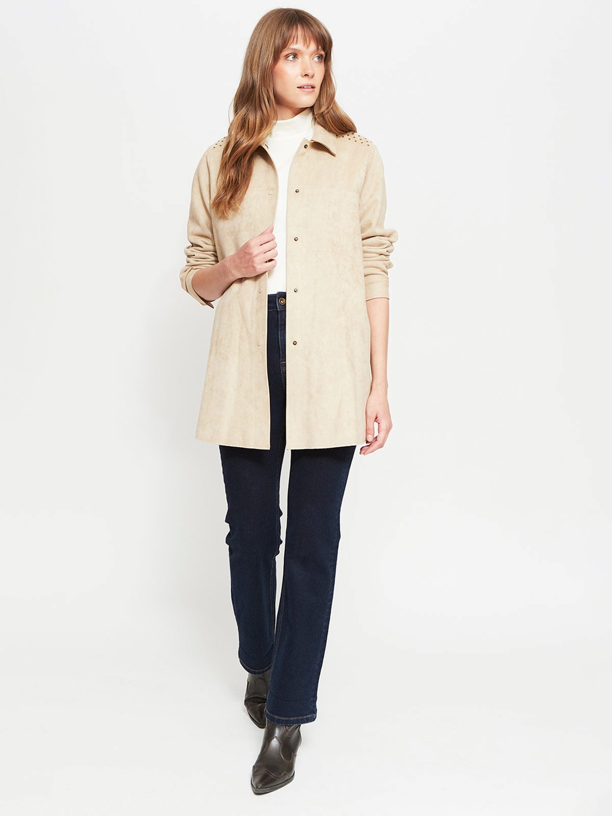 CHAQUETA MUJER AZIZ LARGA TIPO SUEDE - 4