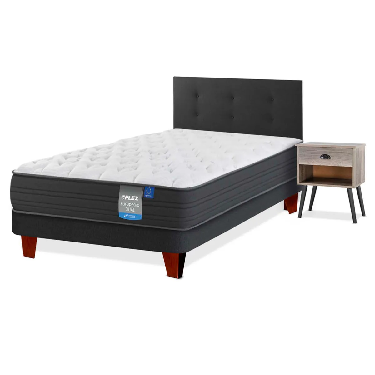CAMA EUROPEA FLEX EUROPEDIC DUAL 1 PLAZA + RESPALDO ROYAL + VELADOR ROCK - 1