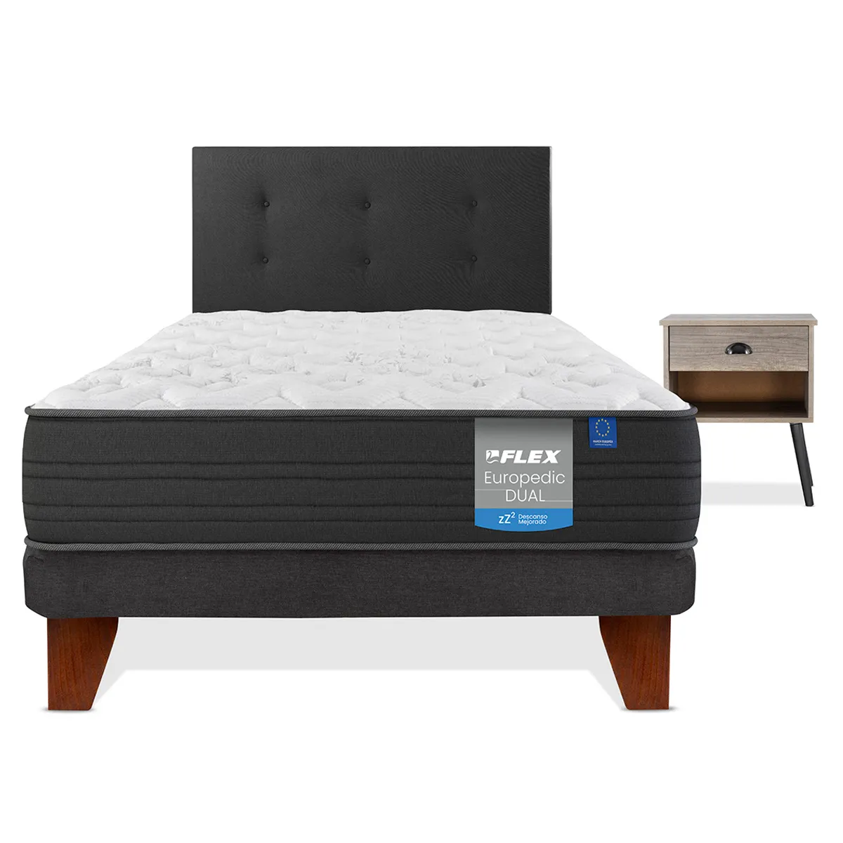 CAMA EUROPEA FLEX EUROPEDIC DUAL 1 PLAZA + RESPALDO ROYAL + VELADOR ROCK - 2