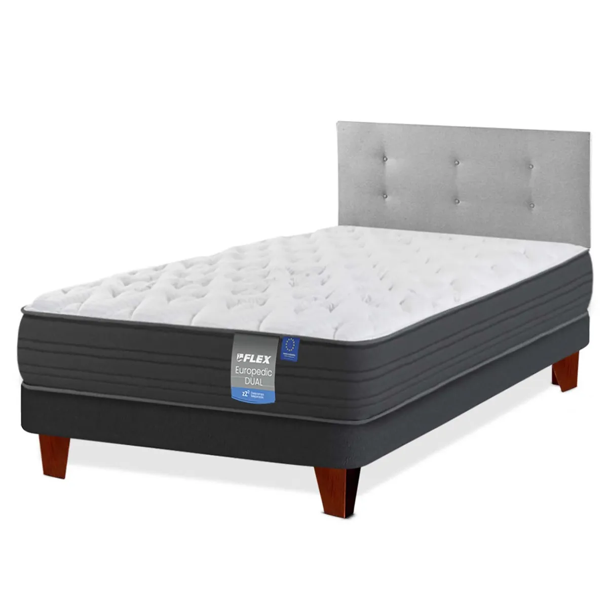 CAMA EUROPEA FLEX EUROPEDIC DUAL 1.5 PLAZAS + RESPALDO ROYAL GRIS - 1