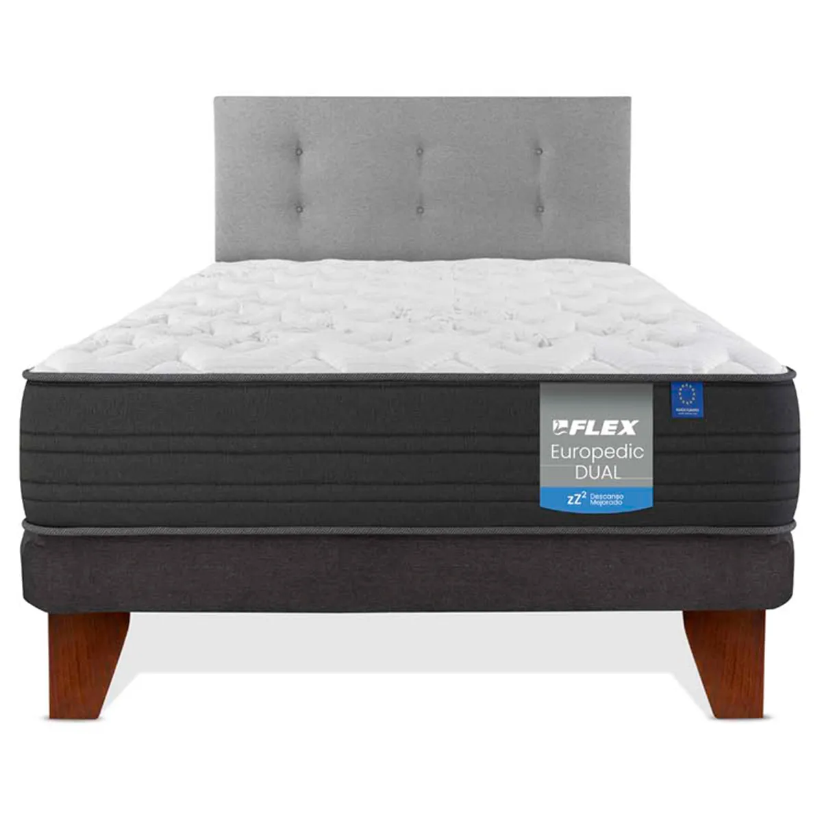 CAMA EUROPEA FLEX EUROPEDIC DUAL 1.5 PLAZAS + RESPALDO ROYAL GRIS - 2
