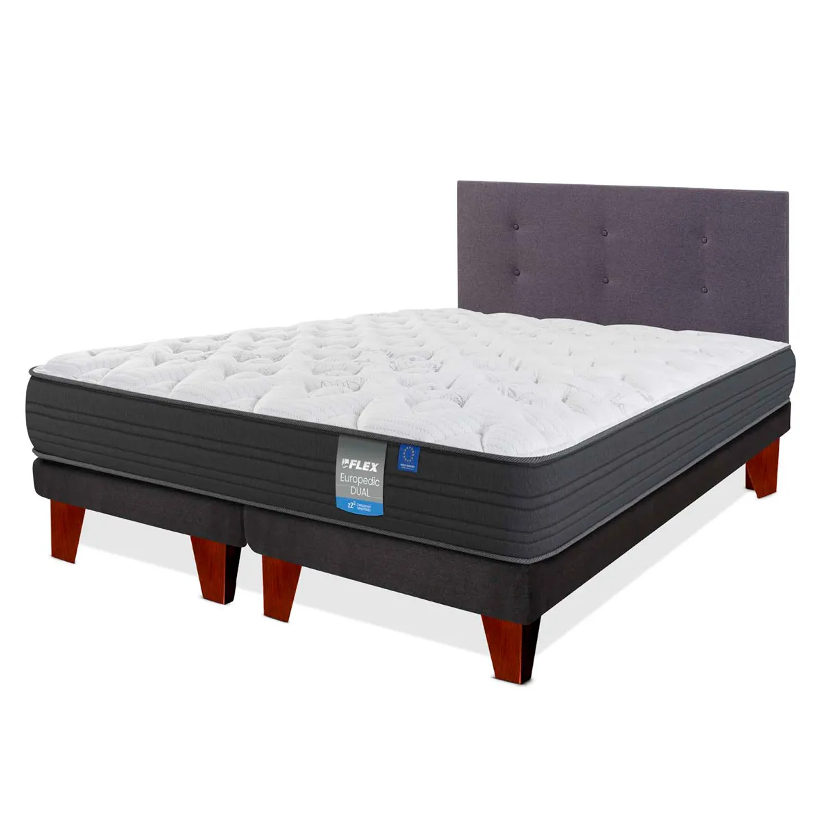 CAMA EUROPEA FLEX EUROPEDIC DUAL 2 PLAZAS + RESPALDO ROYAL GRAFITO - 1