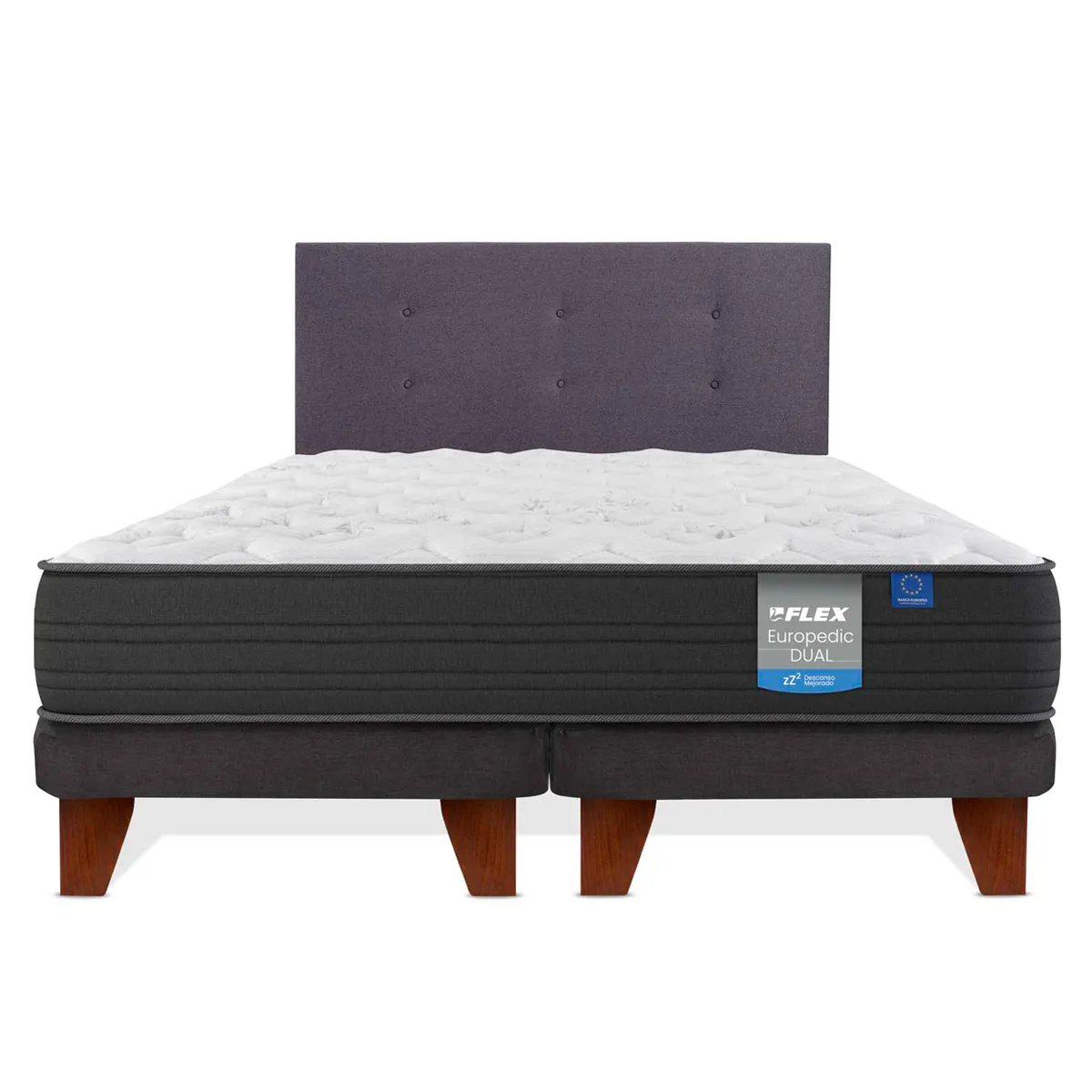 CAMA EUROPEA FLEX EUROPEDIC DUAL 2 PLAZAS + RESPALDO ROYAL GRAFITO - 2