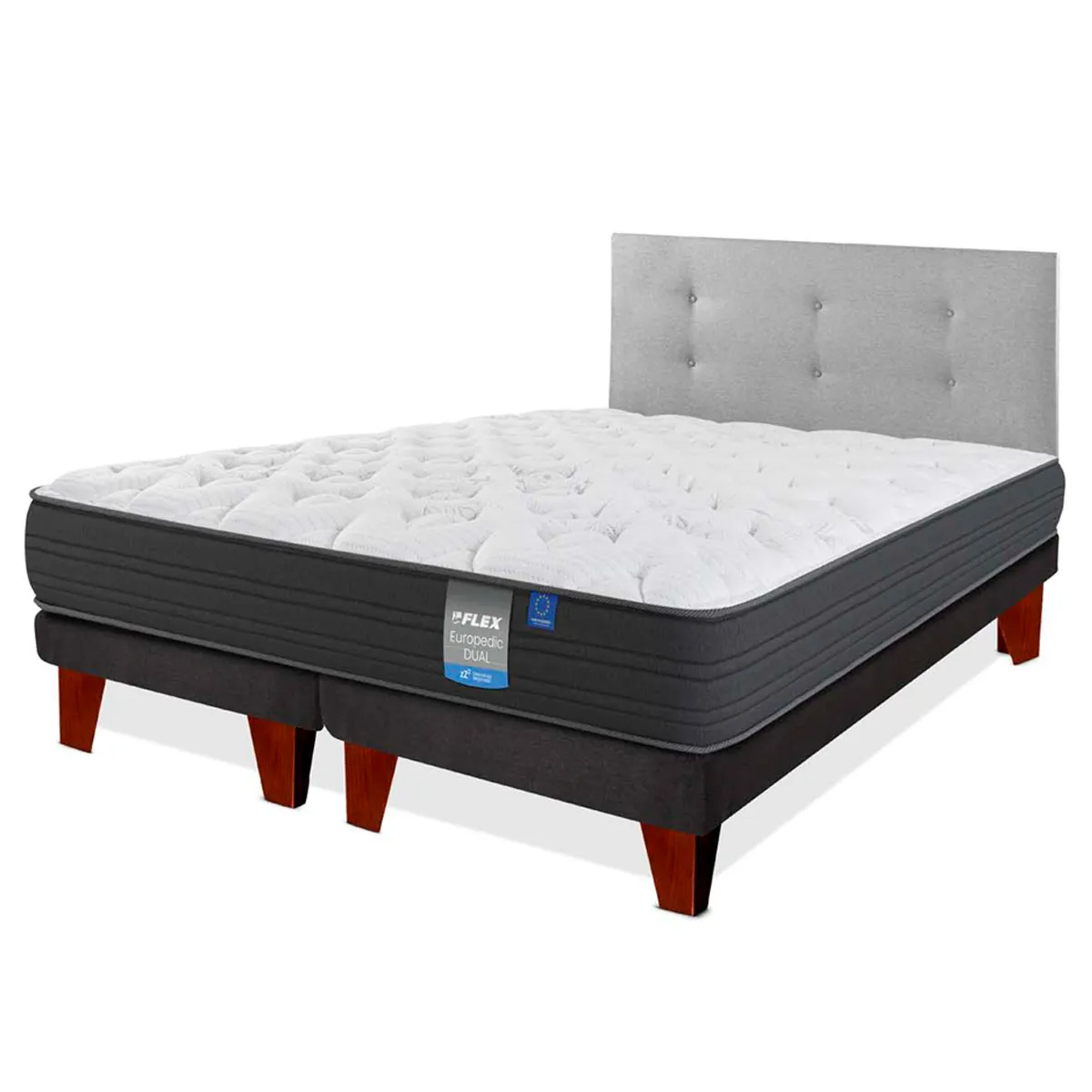 CAMA EUROPEA FLEX EUROPEDIC DUAL 2 PLAZAS + RESPALDO ROYAL GRIS - 1