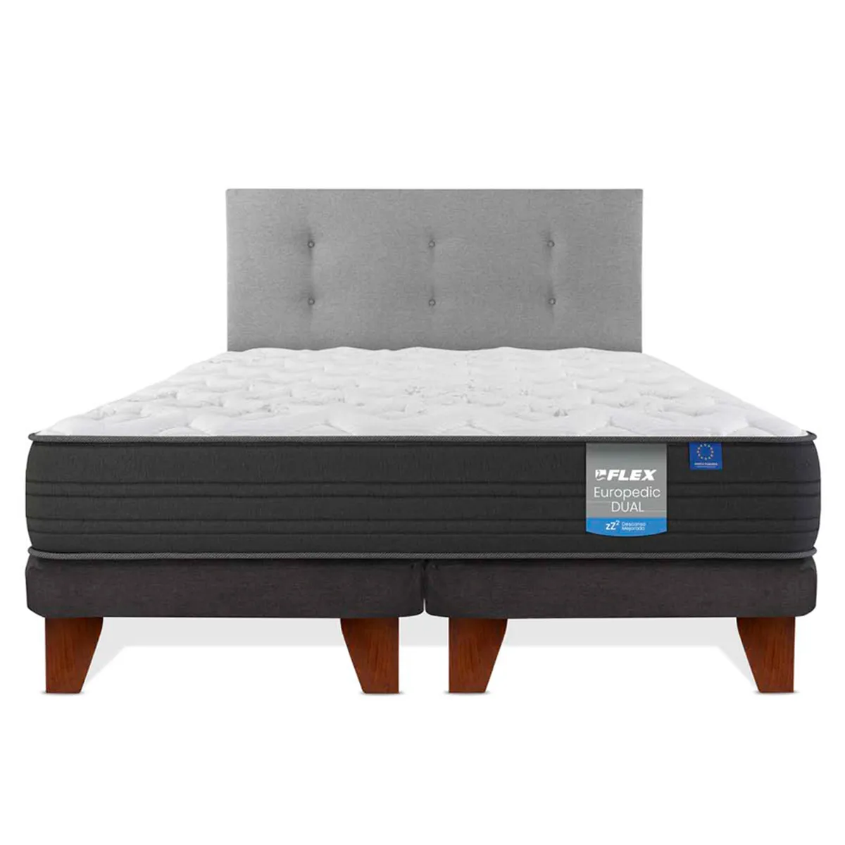 CAMA EUROPEA FLEX EUROPEDIC DUAL 2 PLAZAS + RESPALDO ROYAL GRIS - 2