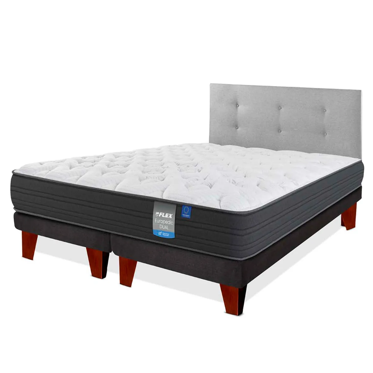 CAMA EUROPEA FLEX EUROPEDIC DUAL KING + RESPALDO ROYAL GRIS - 1