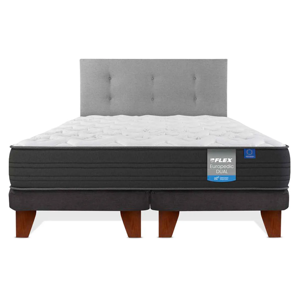 CAMA EUROPEA FLEX EUROPEDIC DUAL KING + RESPALDO ROYAL GRIS - 2