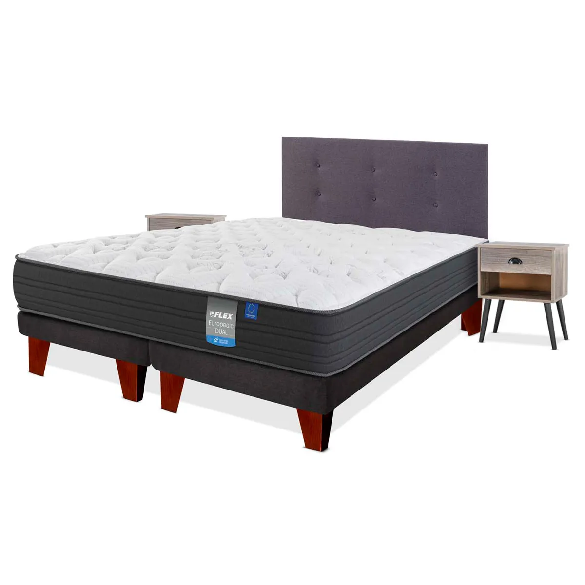 CAMA EUROPEA FLEX EUROPEDIC DUAL KING + RESPALDO GRAFITO + VELADOR ROCK - 1