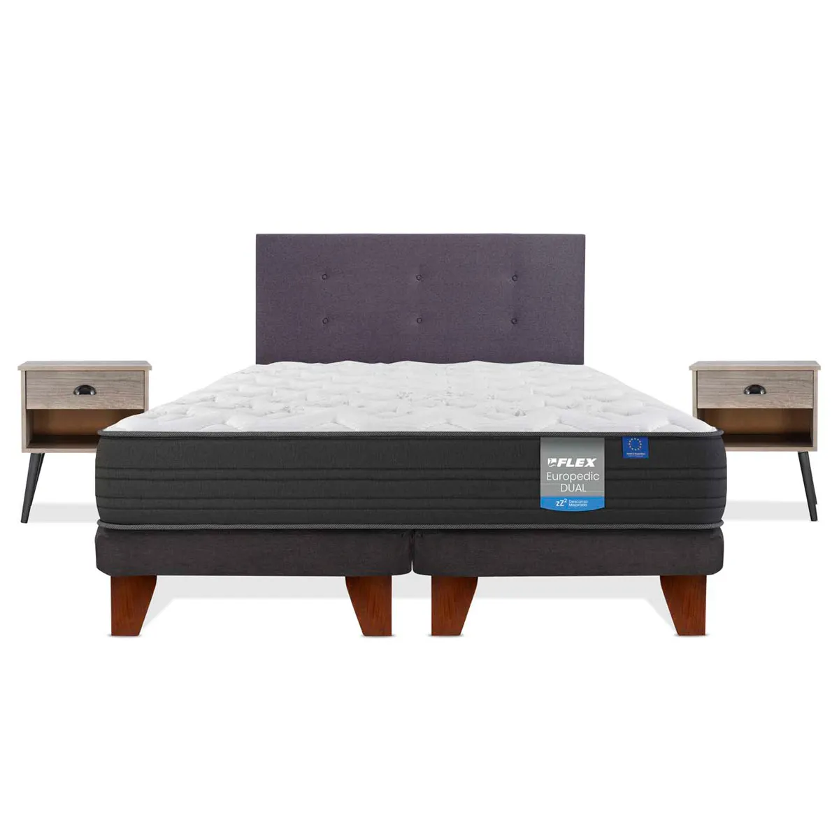 CAMA EUROPEA FLEX EUROPEDIC DUAL KING + RESPALDO GRAFITO + VELADOR ROCK - 2