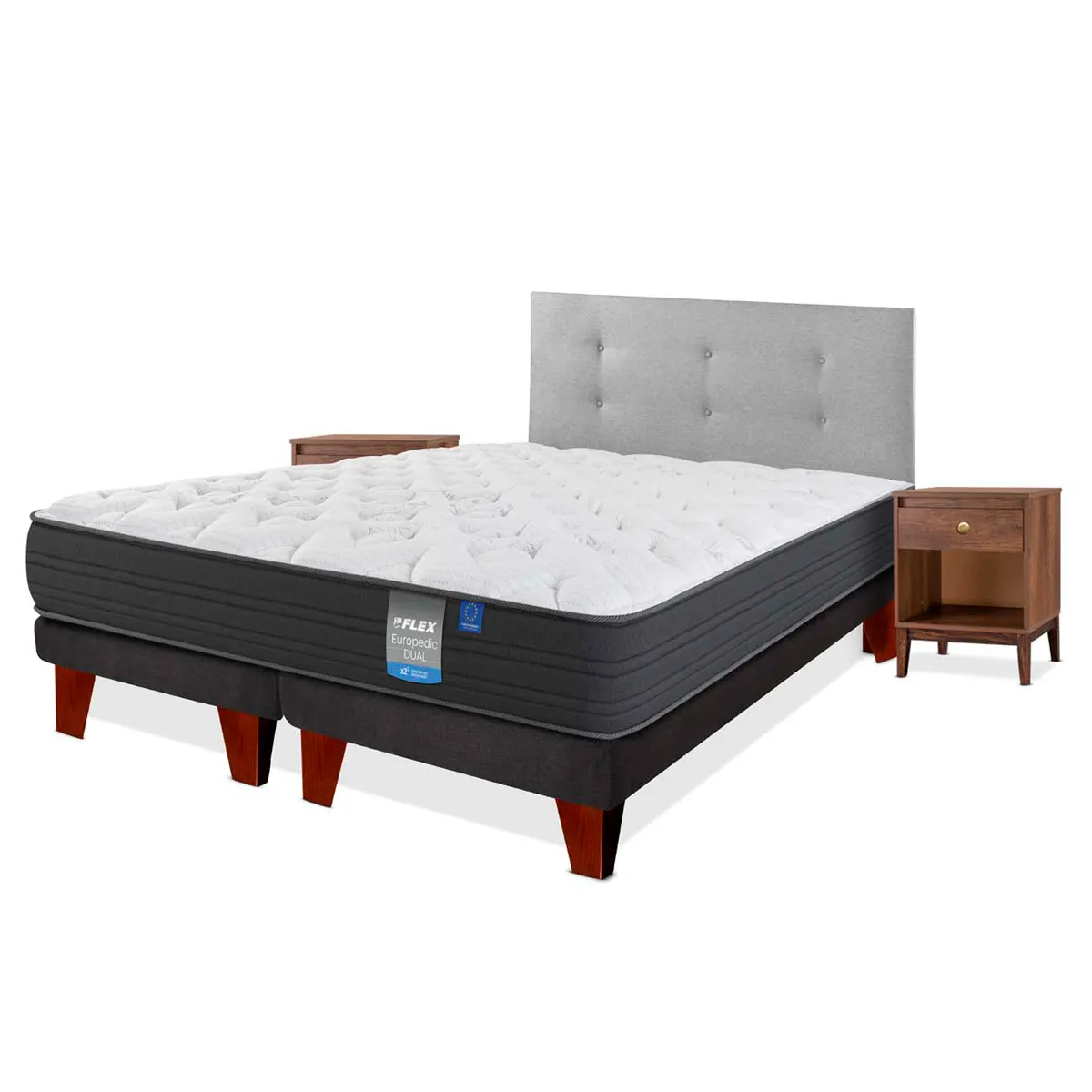 CAMA EUROPEA FLEX EUROPEDIC DUAL KING + RESPALDO GRIS + VELADOR ATENAS - 1