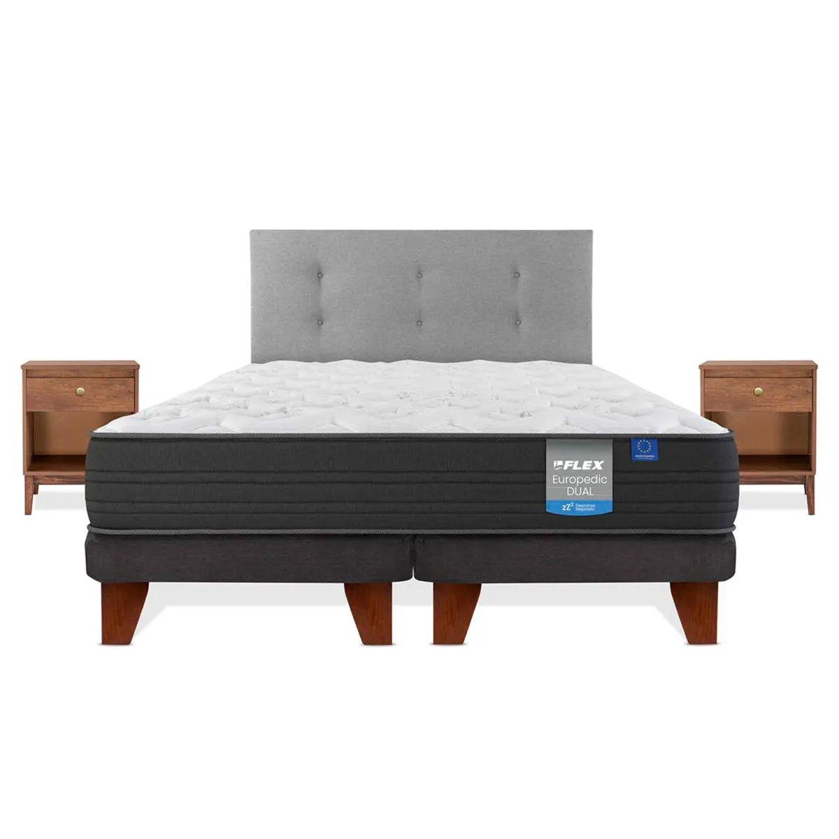 CAMA EUROPEA FLEX EUROPEDIC DUAL KING + RESPALDO GRIS + VELADOR ATENAS - 2