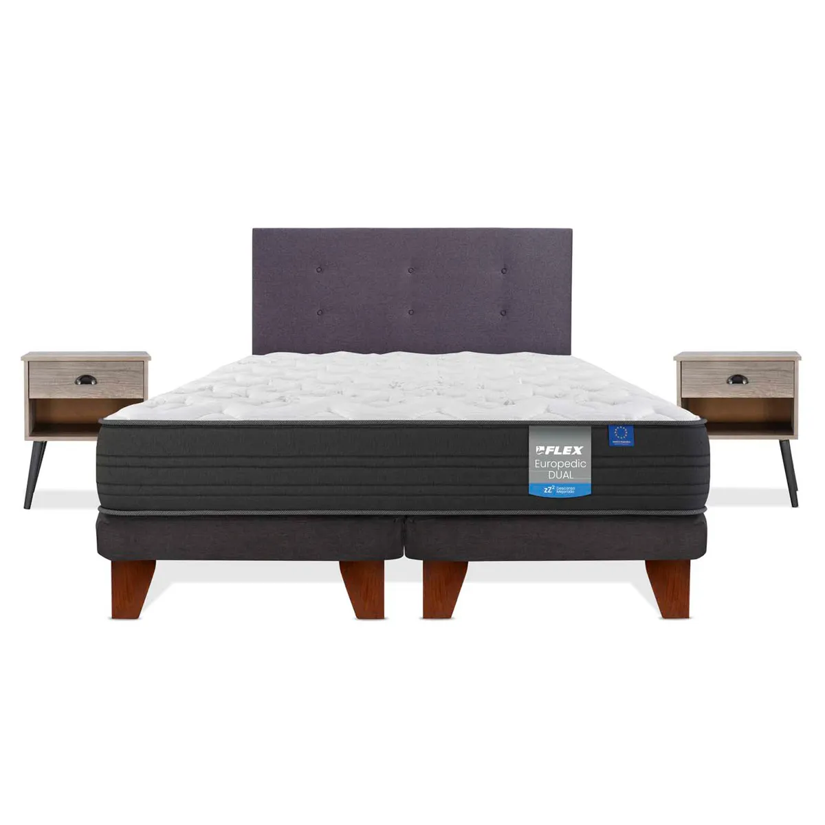 CAMA EUROPEA FLEX EUROPEDIC DUAL 2 PLAZAS + RESPALDO GRAFITO + VELADOR ROCK - 2