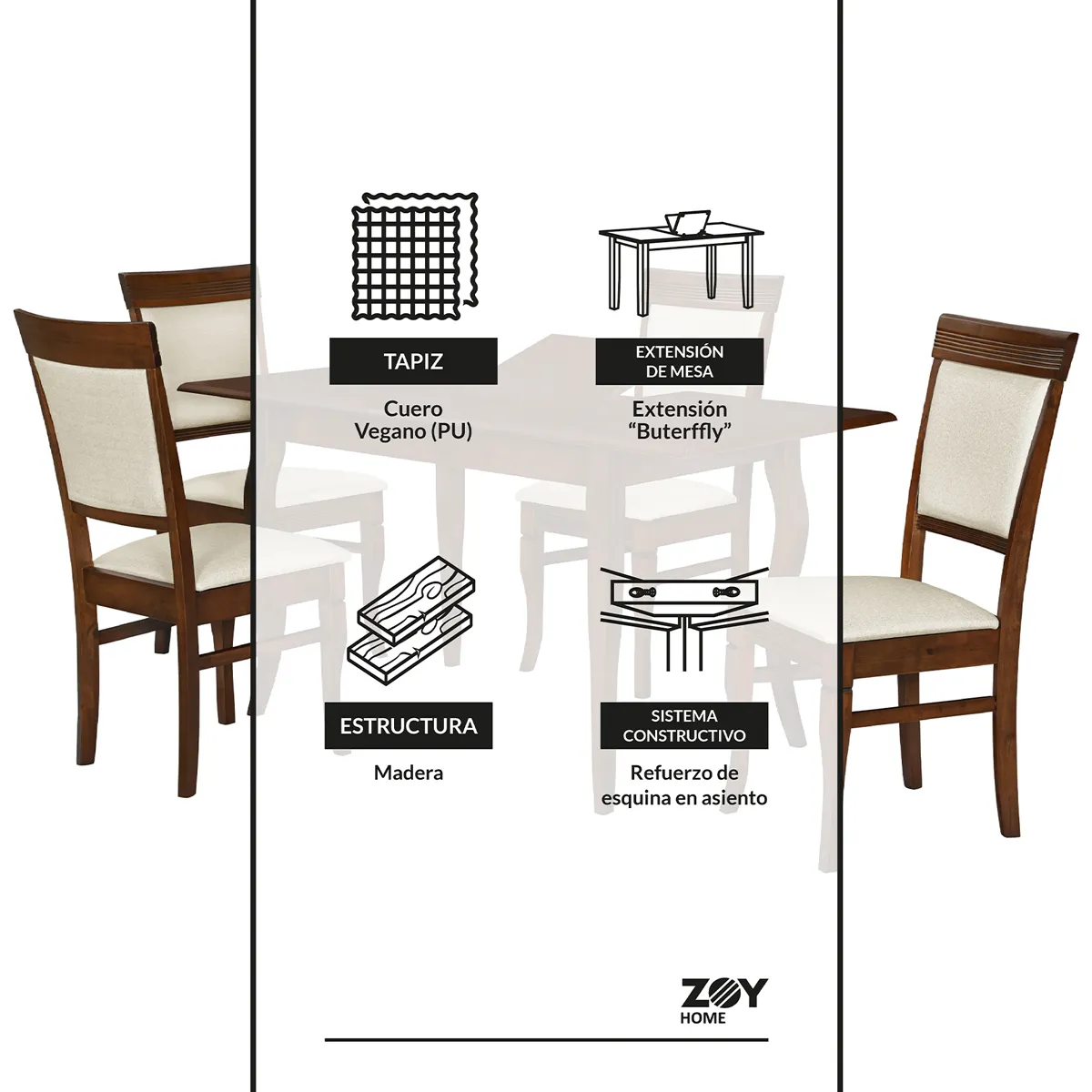 JUEGO DE COMEDOR ZOY HOME SANTORINI 4 SILLAS - 9