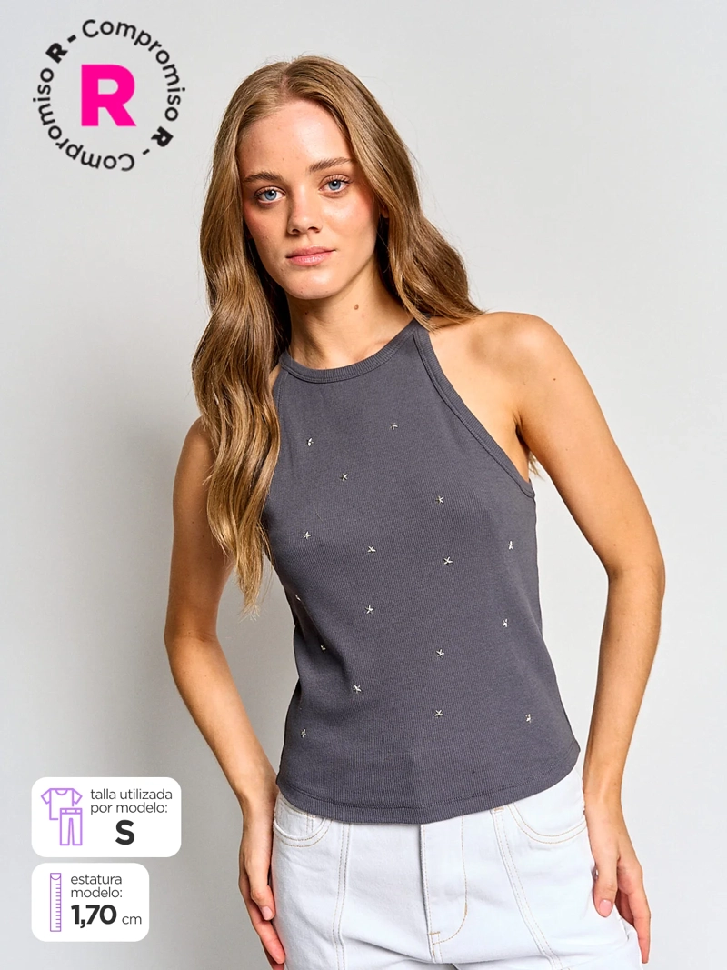 POLERA MUJER BARBADOS ALGODÓN SIN MANGAS TACHAS - 1
