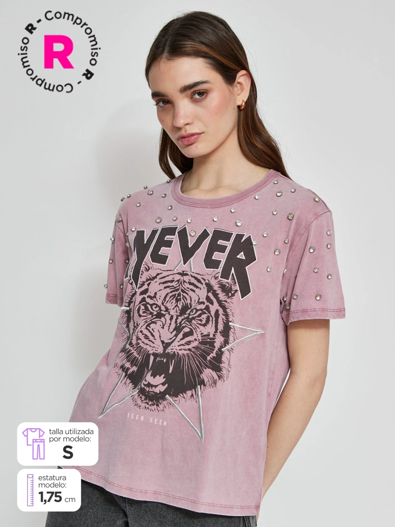 POLERA MUJER BARBADOS ALGODÓN MANGA CORTA APLICACIONES - 1