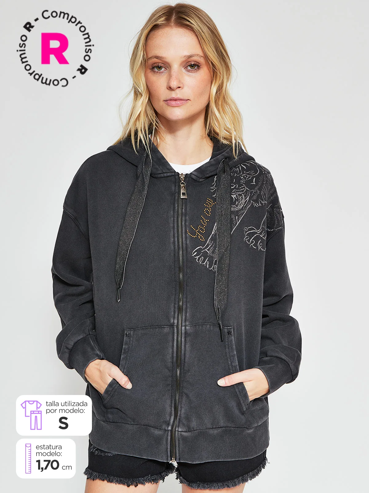POLERÓN MUJER BARBADOS ALGODÓN FULL ZIPPER GRÁFICA - 1