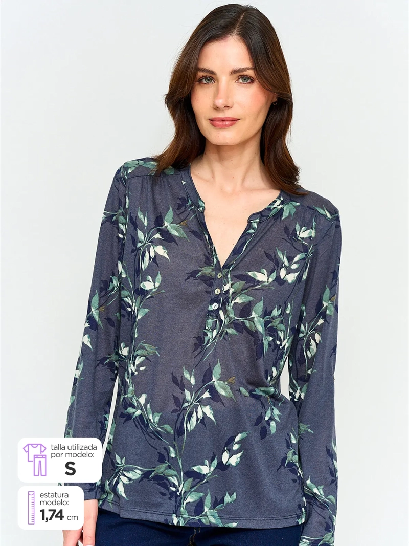 POLERA MUJER AZIZ MANGA LARGA BÁSICA - 1