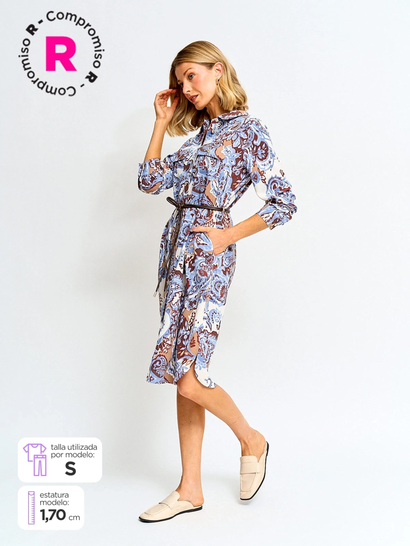 VESTIDO MUJER CACHAREL LARGO ESTAMPADO CAMISERO - 1