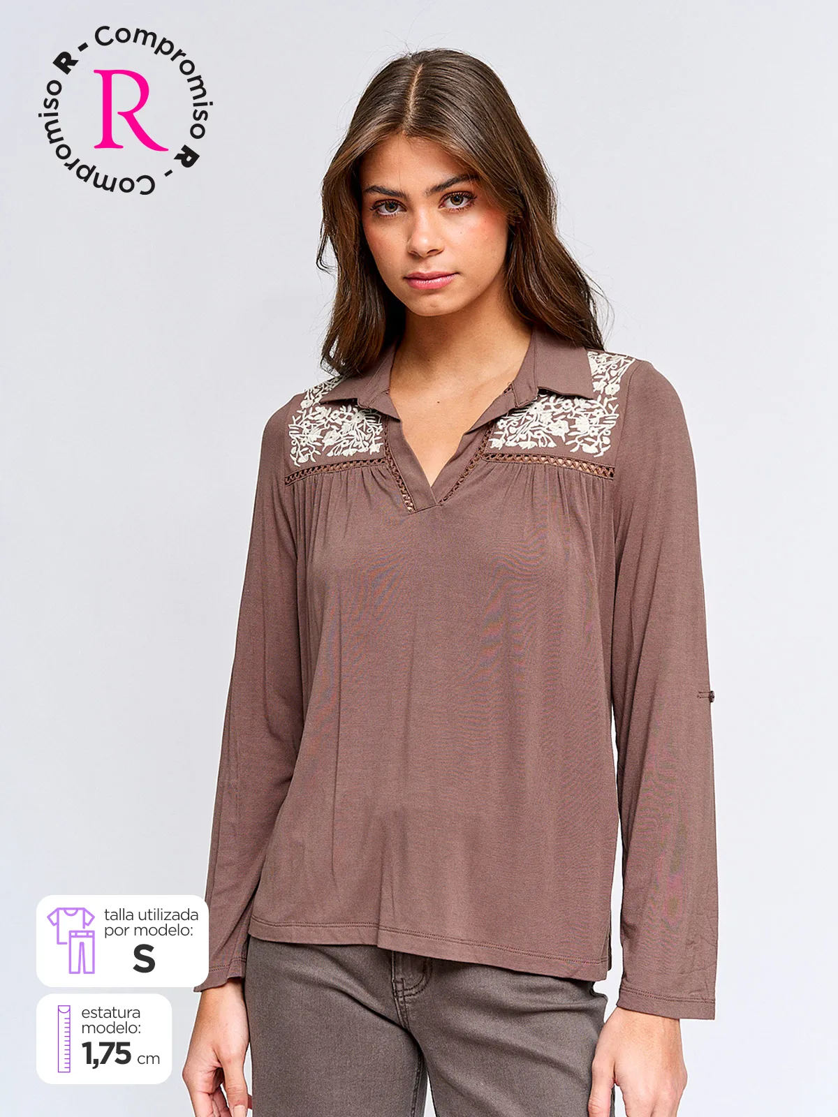 POLERA MUJER TATIENNE MANGA LARGA BORDADO - 1