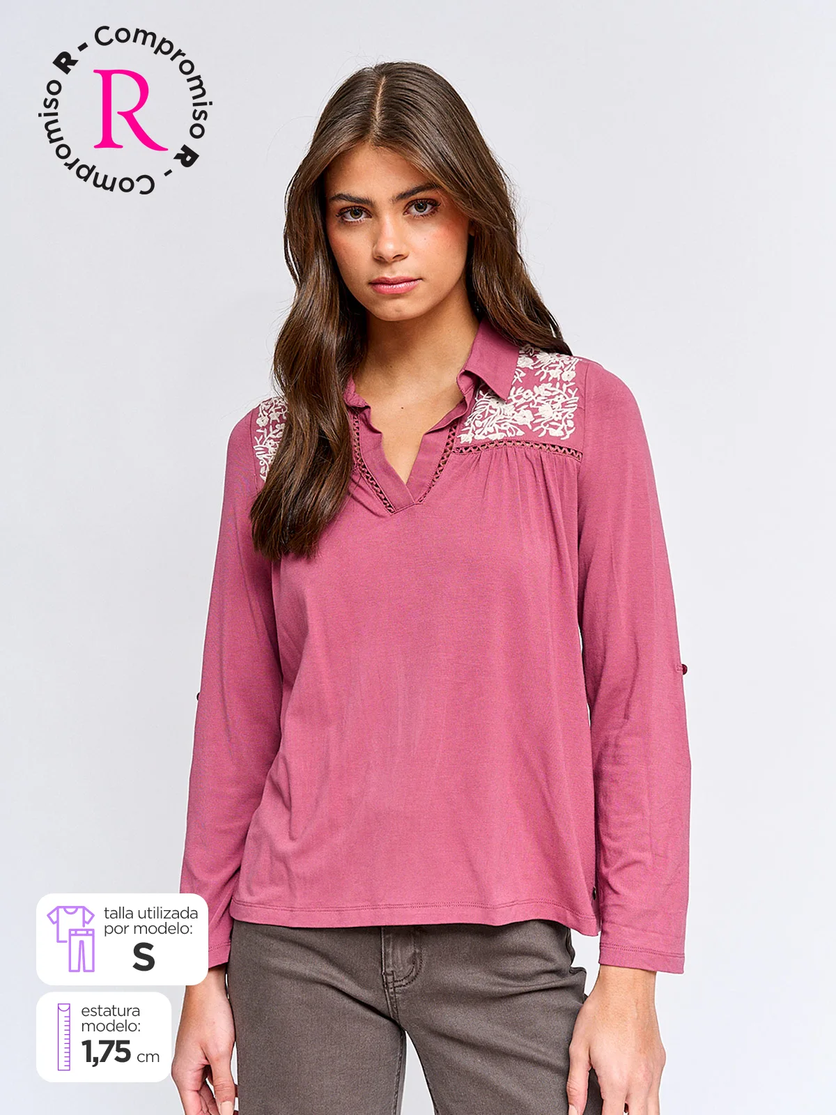 POLERA MUJER TATIENNE MANGA LARGA BORDADO - 1
