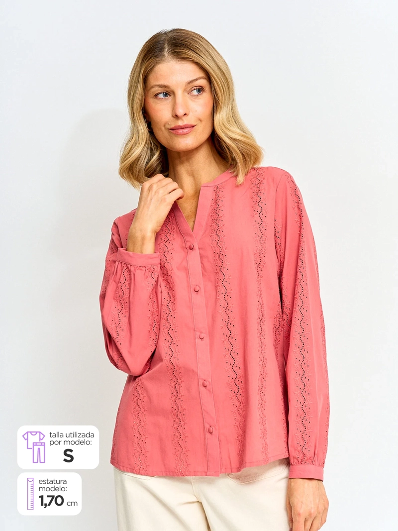 BLUSA MUJER AZIZ ALGODÓN MANGA LARGA BORDADA - 1
