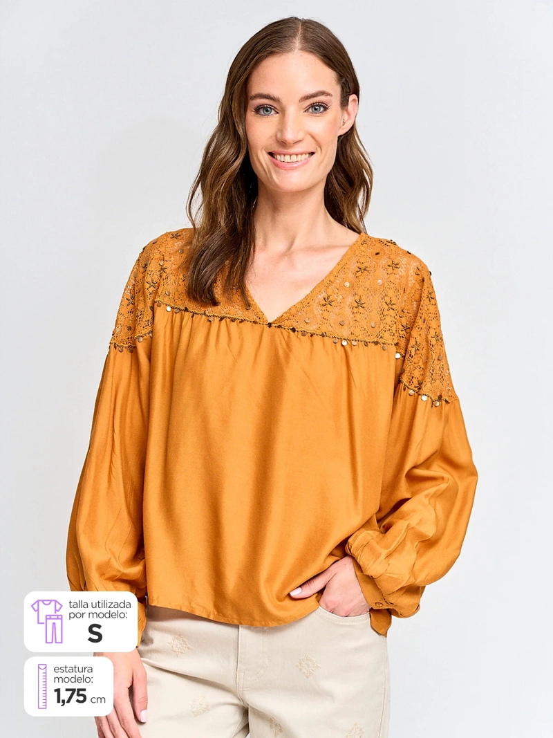 BLUSA MUJER TATIENNE MANGA LARGA LENTEJUELAS - 1