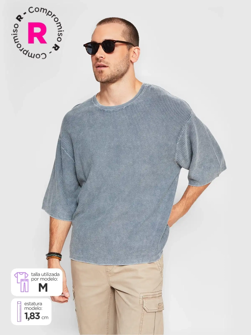 POLERA HOMBRE INDEX ALGODÓN MANGA CORTA TEJIDA LAVADA - 1