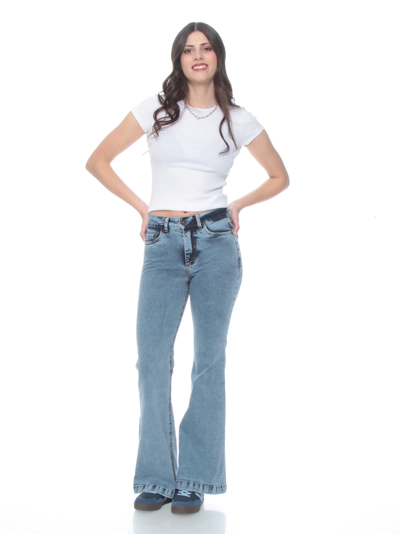 JEANS MUJER WADOS FLARE ALGODÓN TIRO ALTO PUSH UP - 1