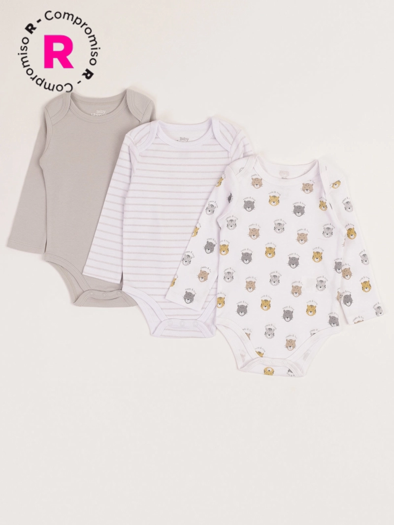 TRIPACK BODIES ALGODÓN NIÑO BABY HARVEST COLORES - 1