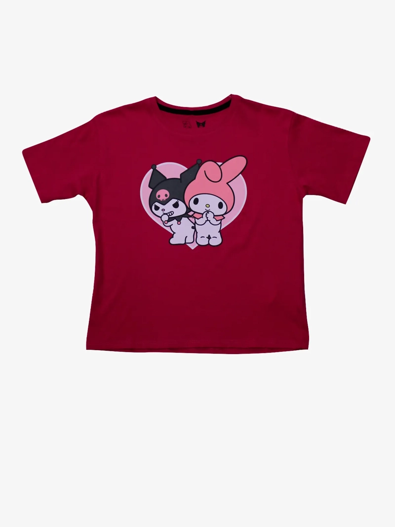 POLERA MANGA CORTA ALGODÓN NIÑA HELLO KITTY FUCSIA BASIC - 1