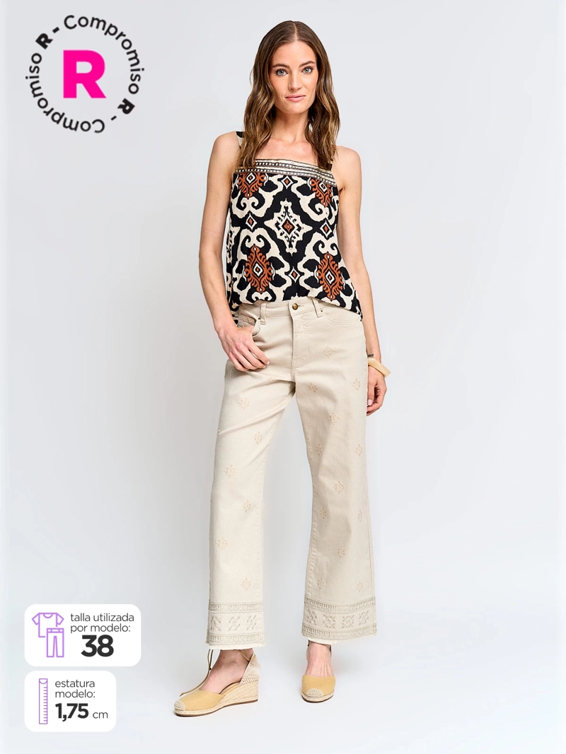 PANTALÓN MUJER TATIENNE ALGODÓN RECTO BORDADO - 1