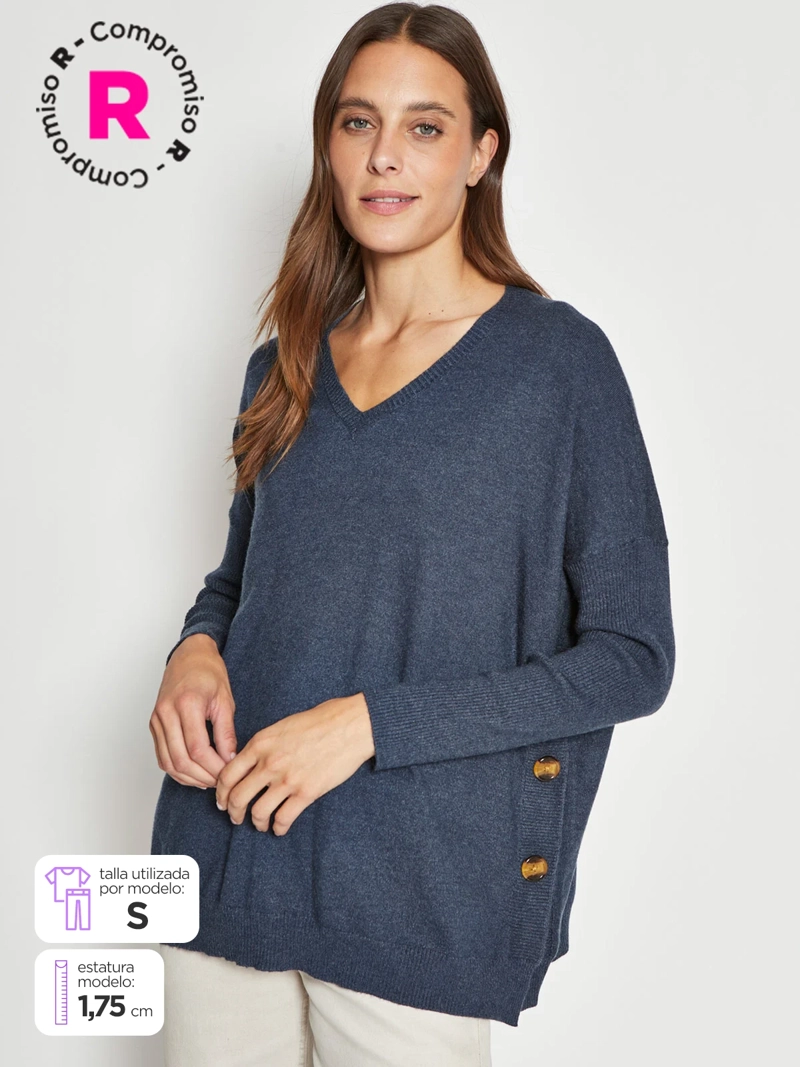 SWEATER MUJER REGATTA CUELLO EN V MANGA LARGA BOTONES - 1